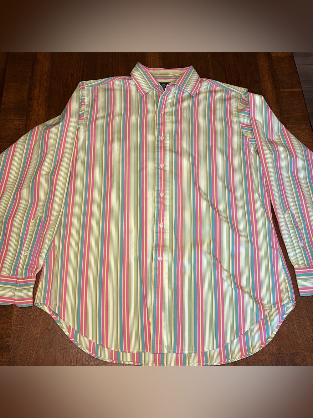 90s Polo Ralph Lauren Mens L Philip Sport Vertical Striped Shirt Pastel Colors